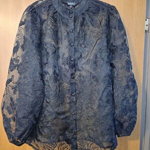 NIGHTFALL BY TORRID Black Embroidered Floral Mesh Top Size 1 Torrid